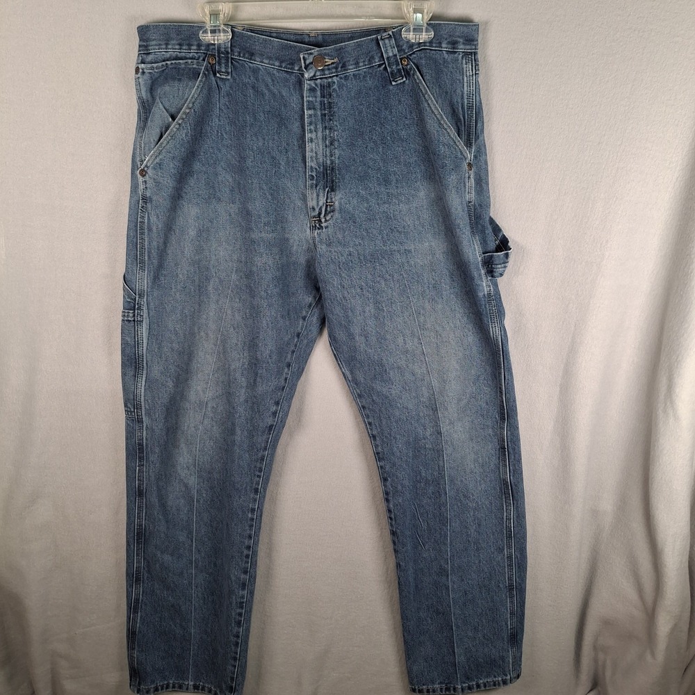 Wrangler Jeans Mens 36x32 Blue Cotton Denim Straight Carpenter Workwear Outdoor